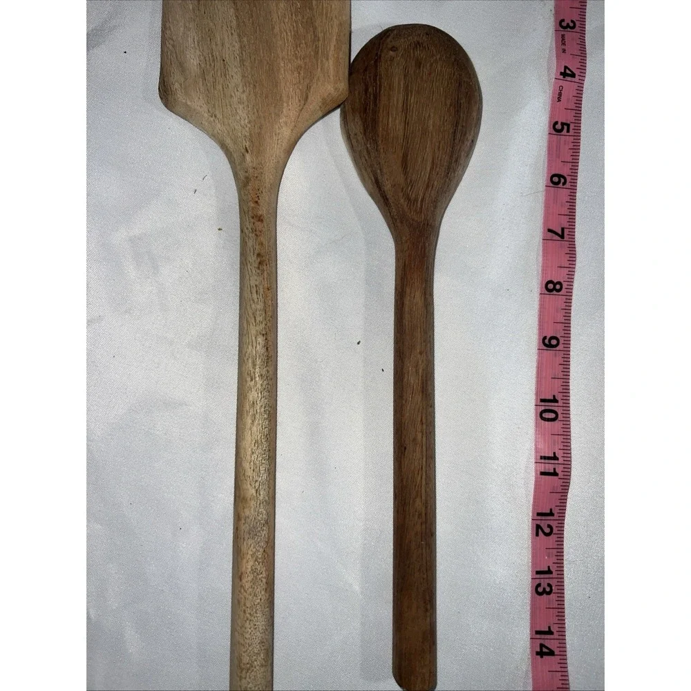 Lot of 2 Vtg Wood Kitchen Utensils Spoons Spatula‎ Farmhouse Rustic Decor